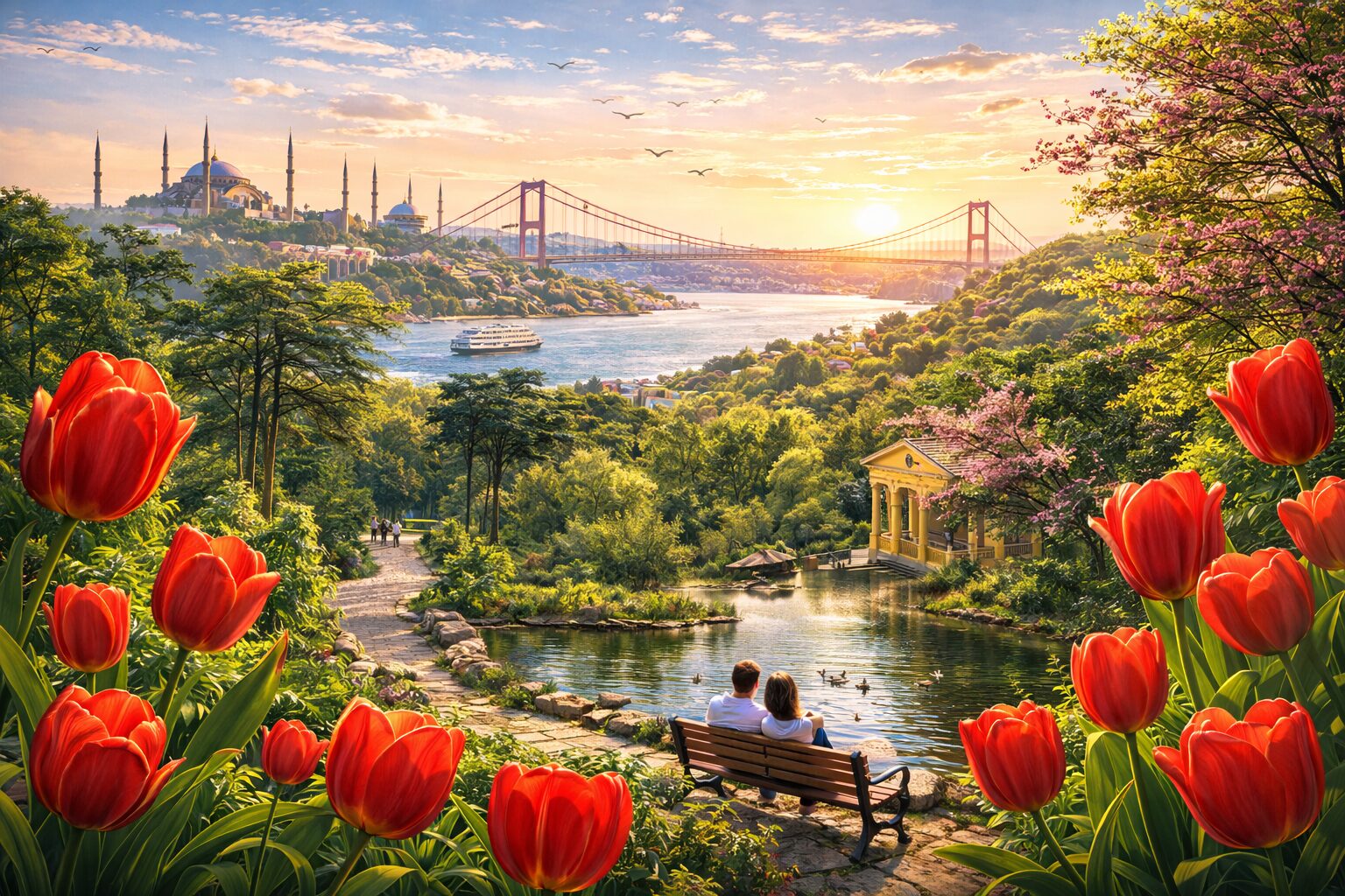 Tree-lined walking paths and greenery inside Yıldız Park in Istanbul